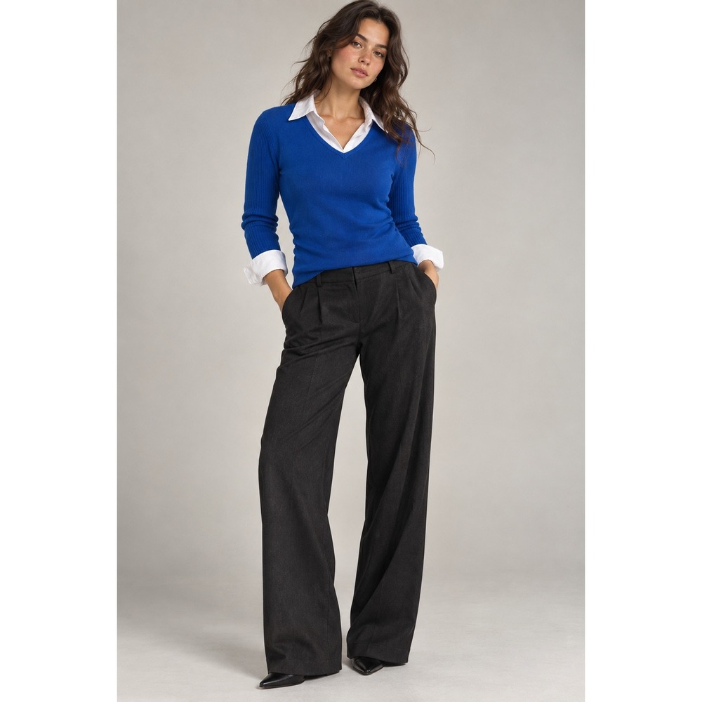 Notations 2-in-1 Layered Sweater Blue White Collared Preppy Professional L
